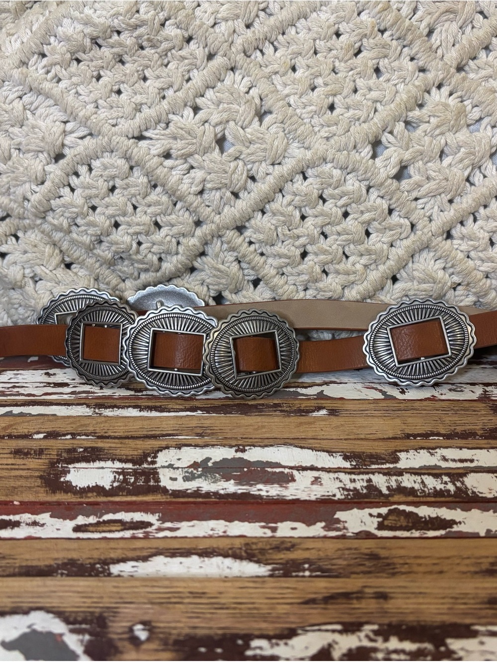 Women's Brown Leather Concho Belt
